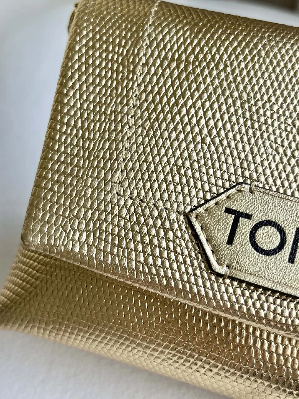 View 7 of Textured Leather Mini Bag with Bold Gold Chain Accent