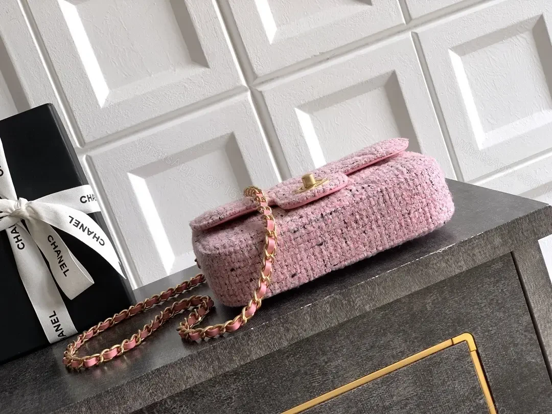 View 4 of Pink Bouclé Mini Bag with Twist Lock Crossbody