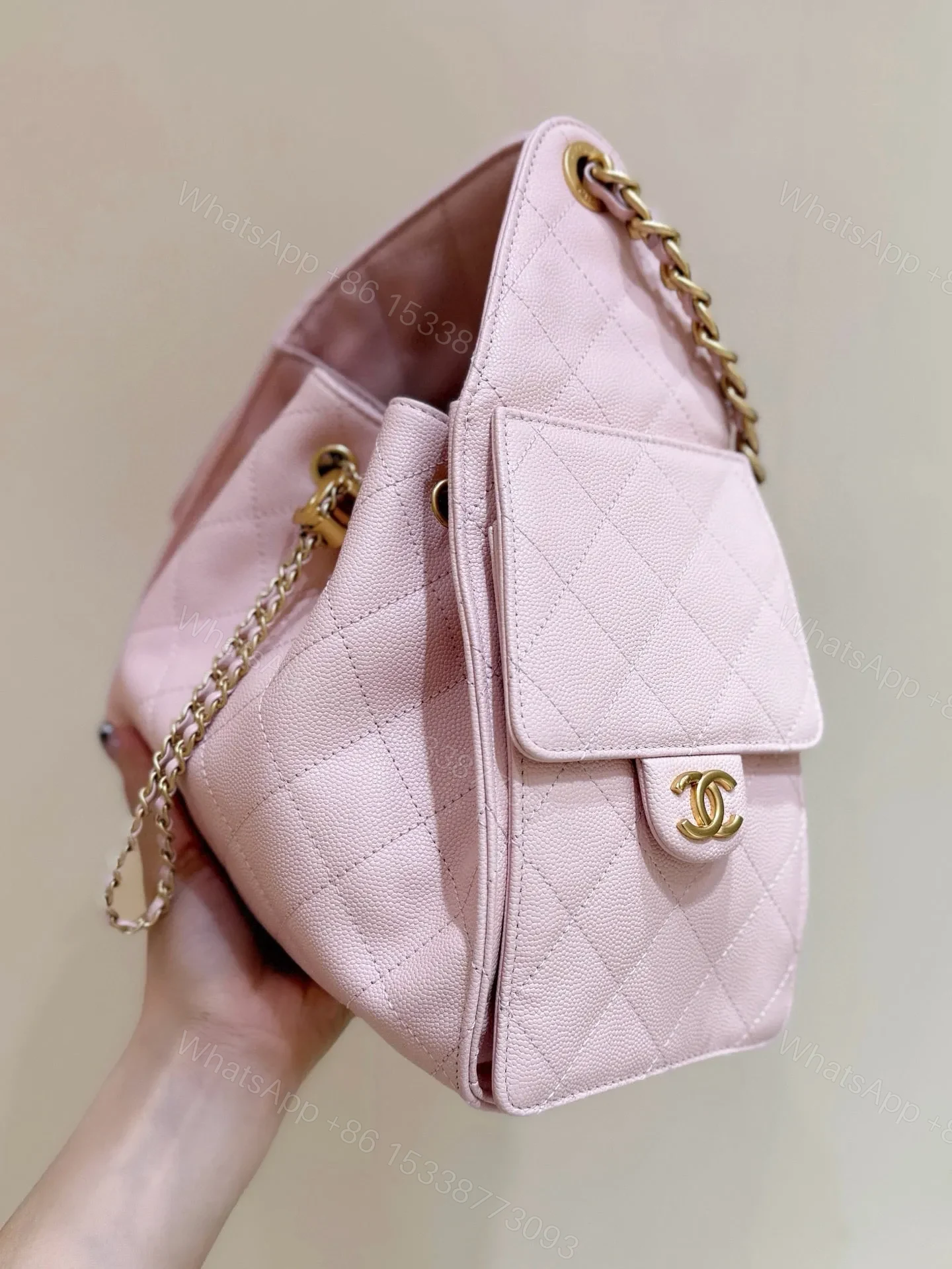 View 5 of CHANEL 25 HANDBAG IN PASTEL PINK WITH GOLD HARDWARE