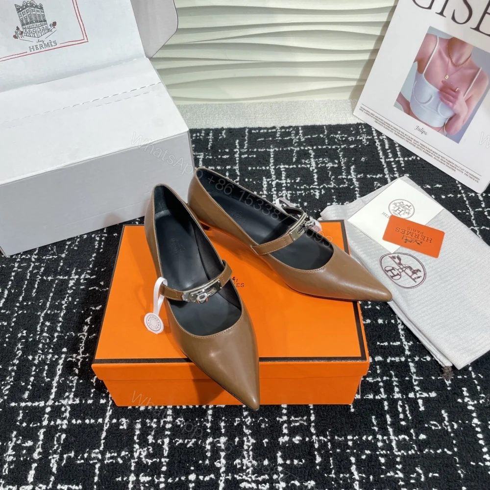 View 3 of 高仿Hermes*Kelly系列H251007Z03小牛皮高踭鞋木色4CM免檢版