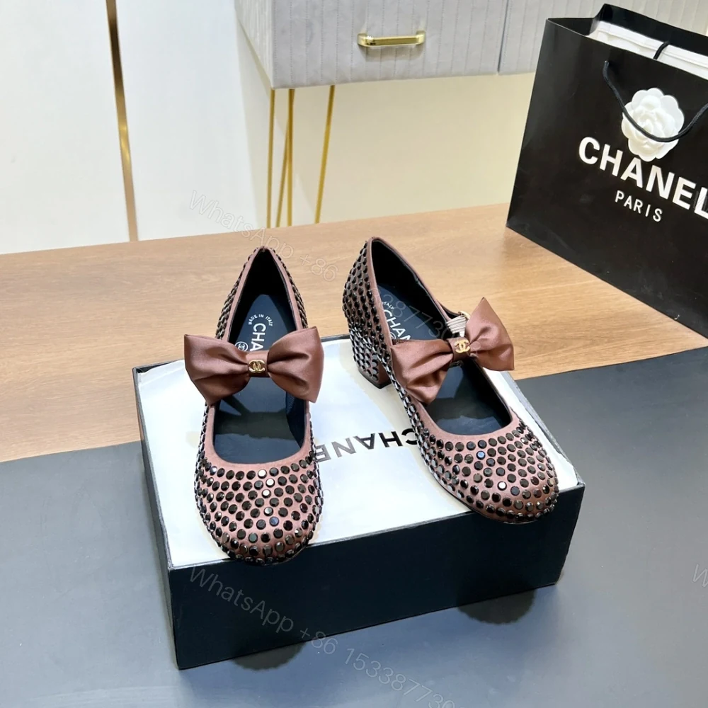 View 6 of 高仿Chanel*G45749D緞子水鑽圓頭單鞋玫瑰金4.5CM免檢版