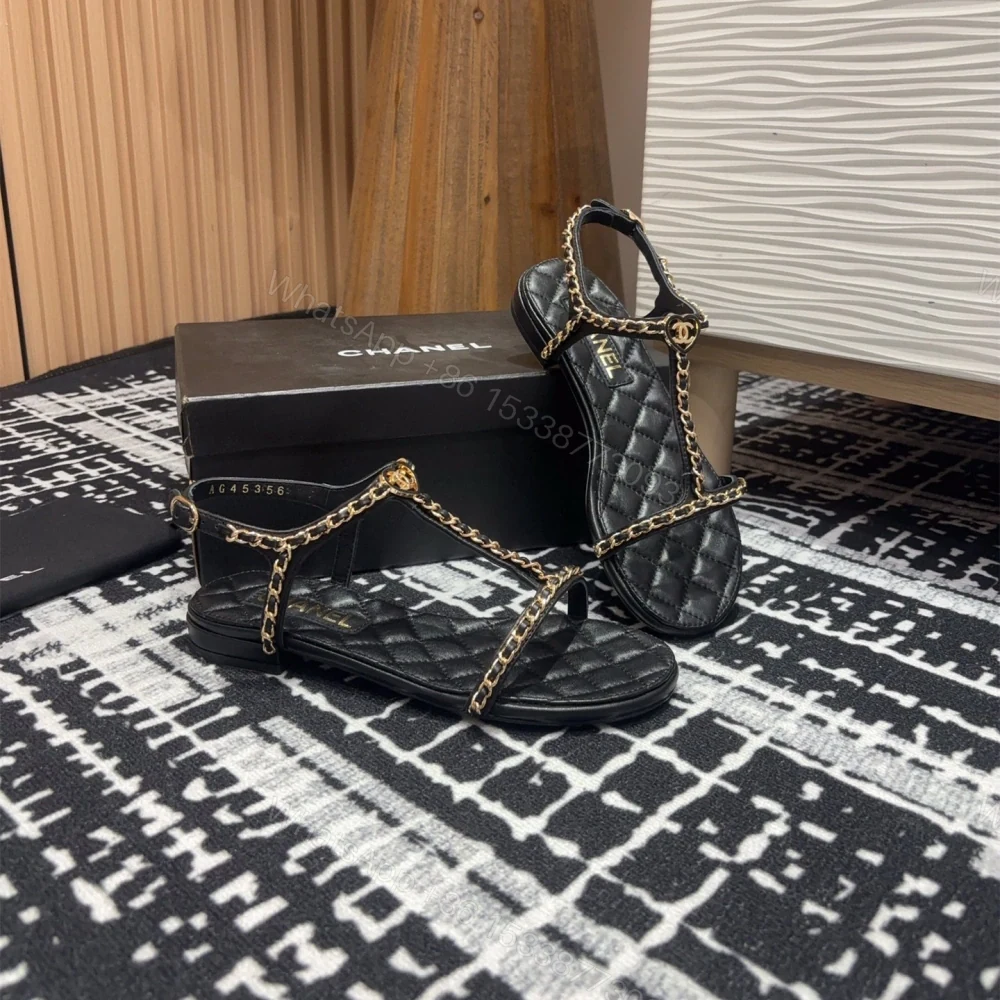 View 8 of 高仿Chanel*25C系列G46111X小羊皮平底涼鞋黑色免檢版