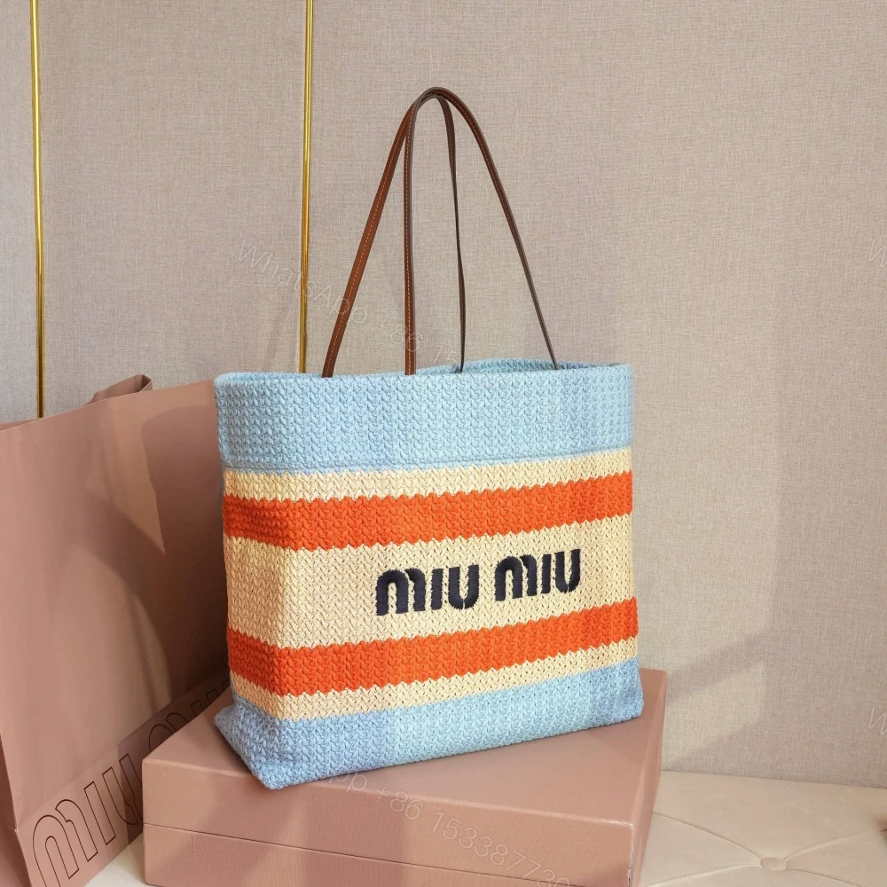View 6 of 高仿miumiu*5BG228拼色LOGO手提包拼藍色免檢版