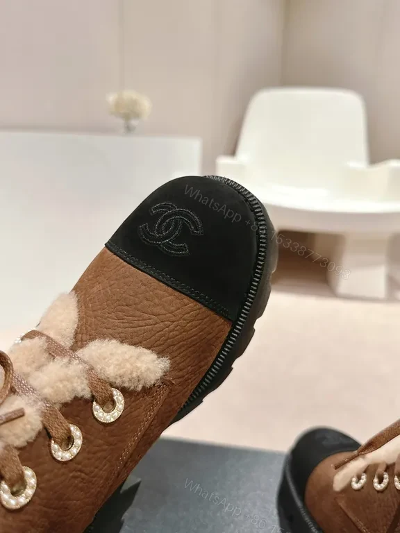 View 4 of Chanel-Inspired Leather Boots with Plush Shearling