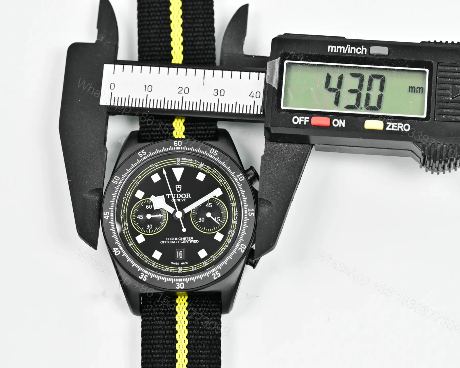 View 7 of Tudor FXD Chronograph Black Dial Yellow Stripe Strap Premium 43MM TUD-FXD-YLW-43