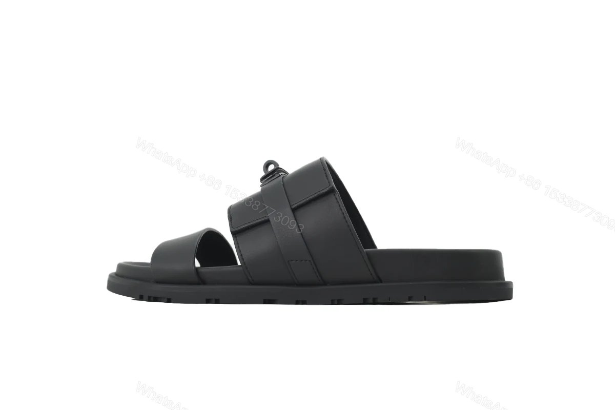 View 9 of HERMES Solid Black Button Slides