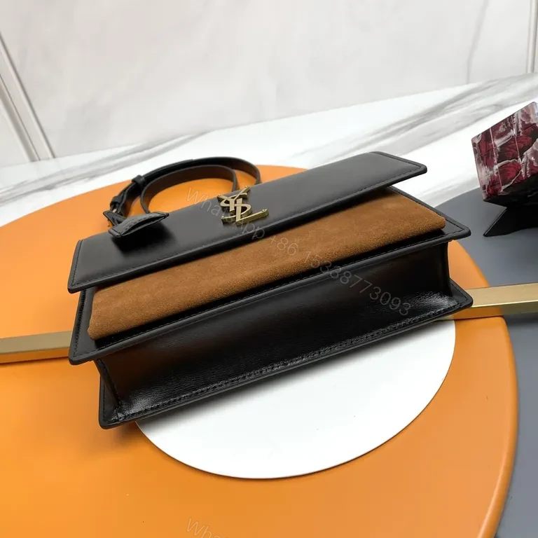 View 4 of Chic YSL Crossbody: Leather-Suede, Gold Logo, Luxe Everyday