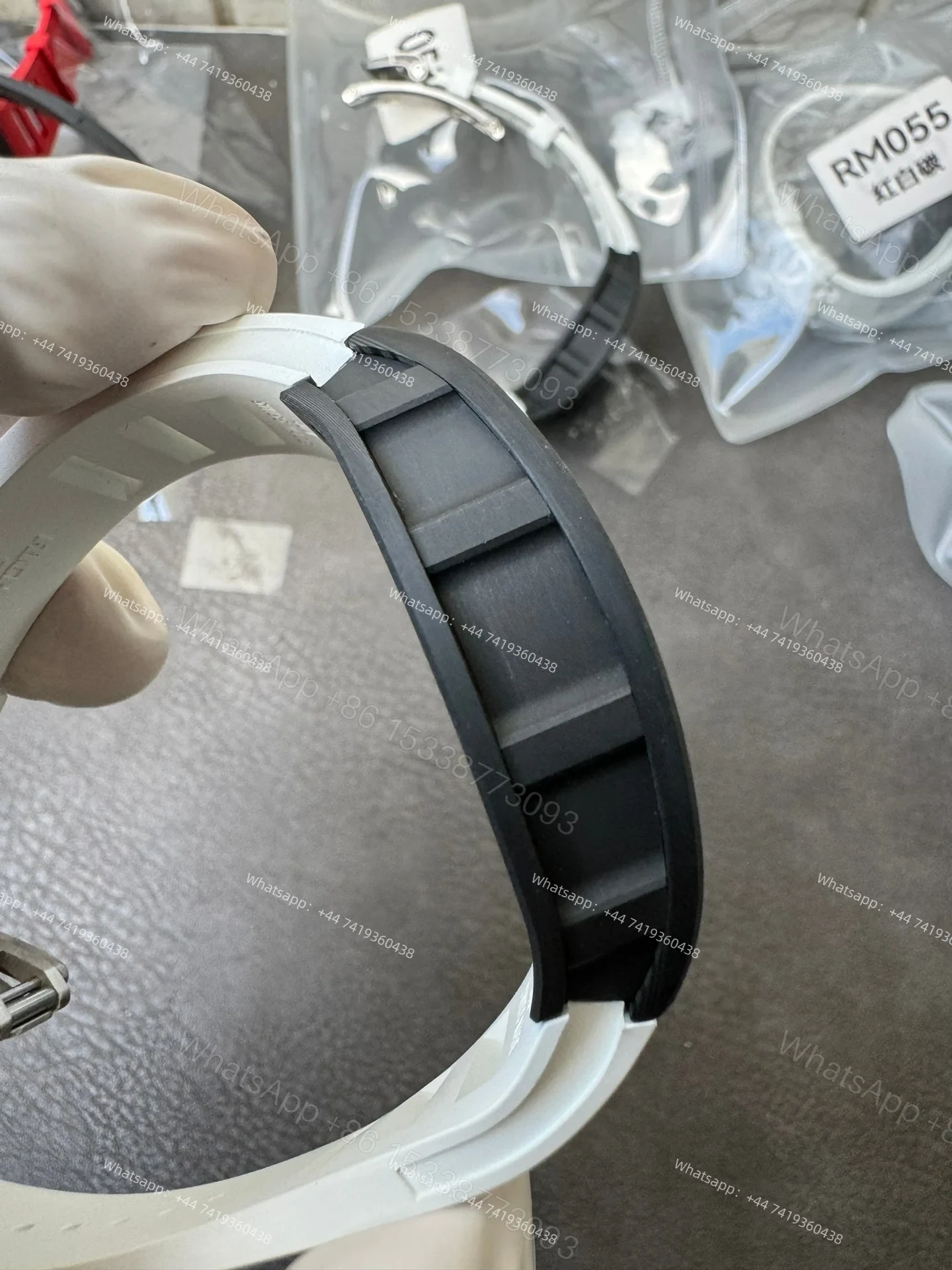 View 14 of Super Clone Richard Mille RM 055 Carbon TPT Blue Inner Bezel White Rubber Strap 1:1 Replica Watch