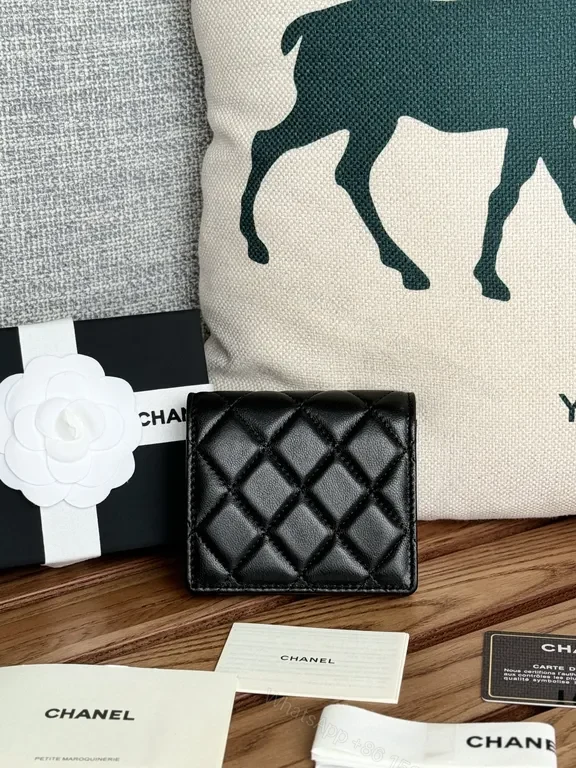 View 4 of Black + Calfskin + Quilted + Interlocking CC hardware + Wallet