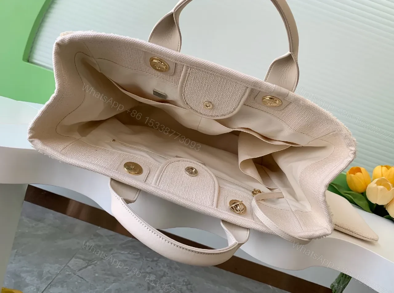 View 6 of Linen Tote: Structured Luxury with Subtle Stripe Accent