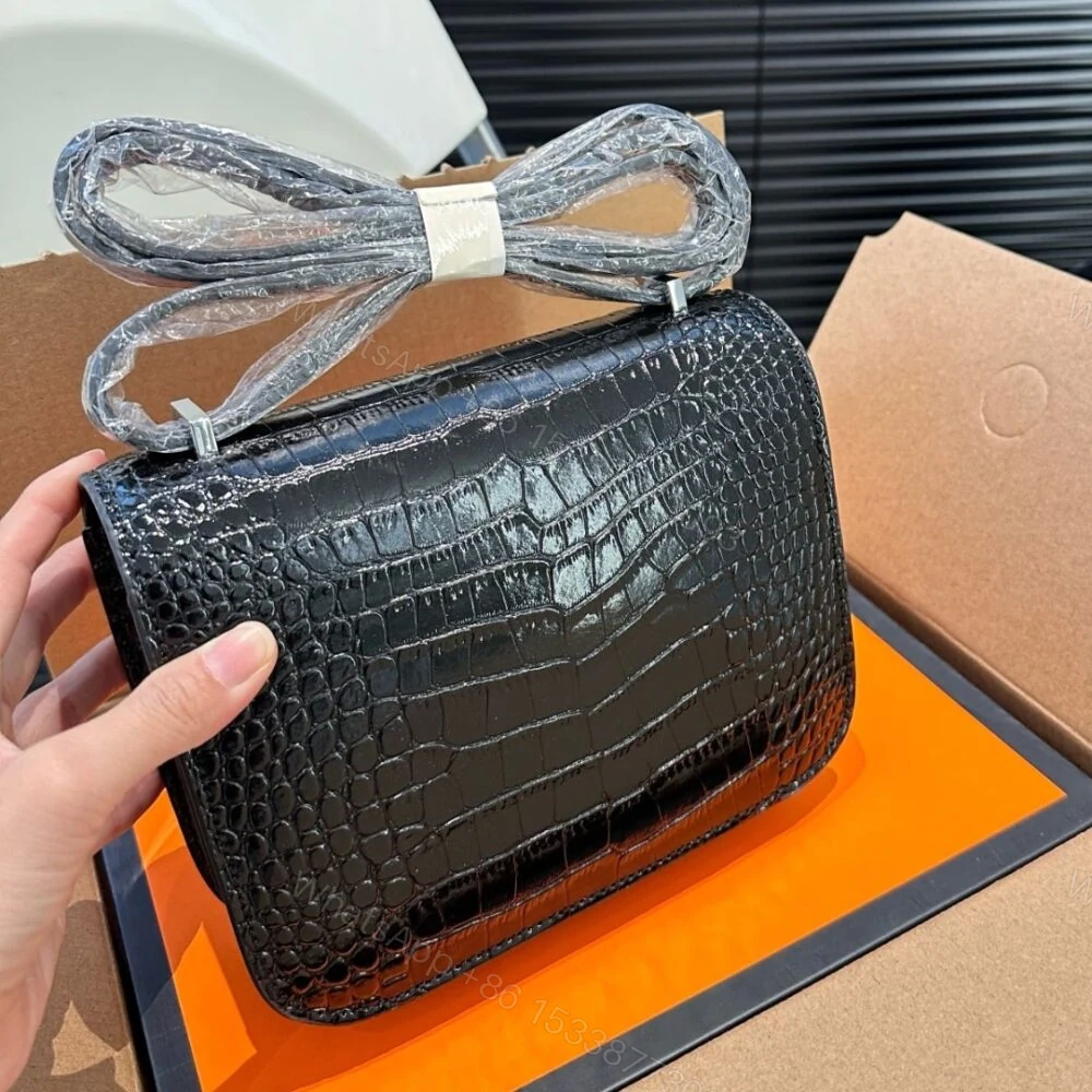 View 8 of Hermes Mini Constance 19 Shiny Alligator Palladium Hardware Black 19Cm