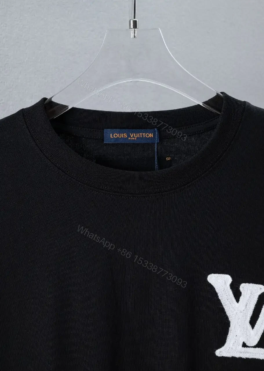 View 9 of Black Cotton Oversized Tee with White LV Logo Applique T-shirt