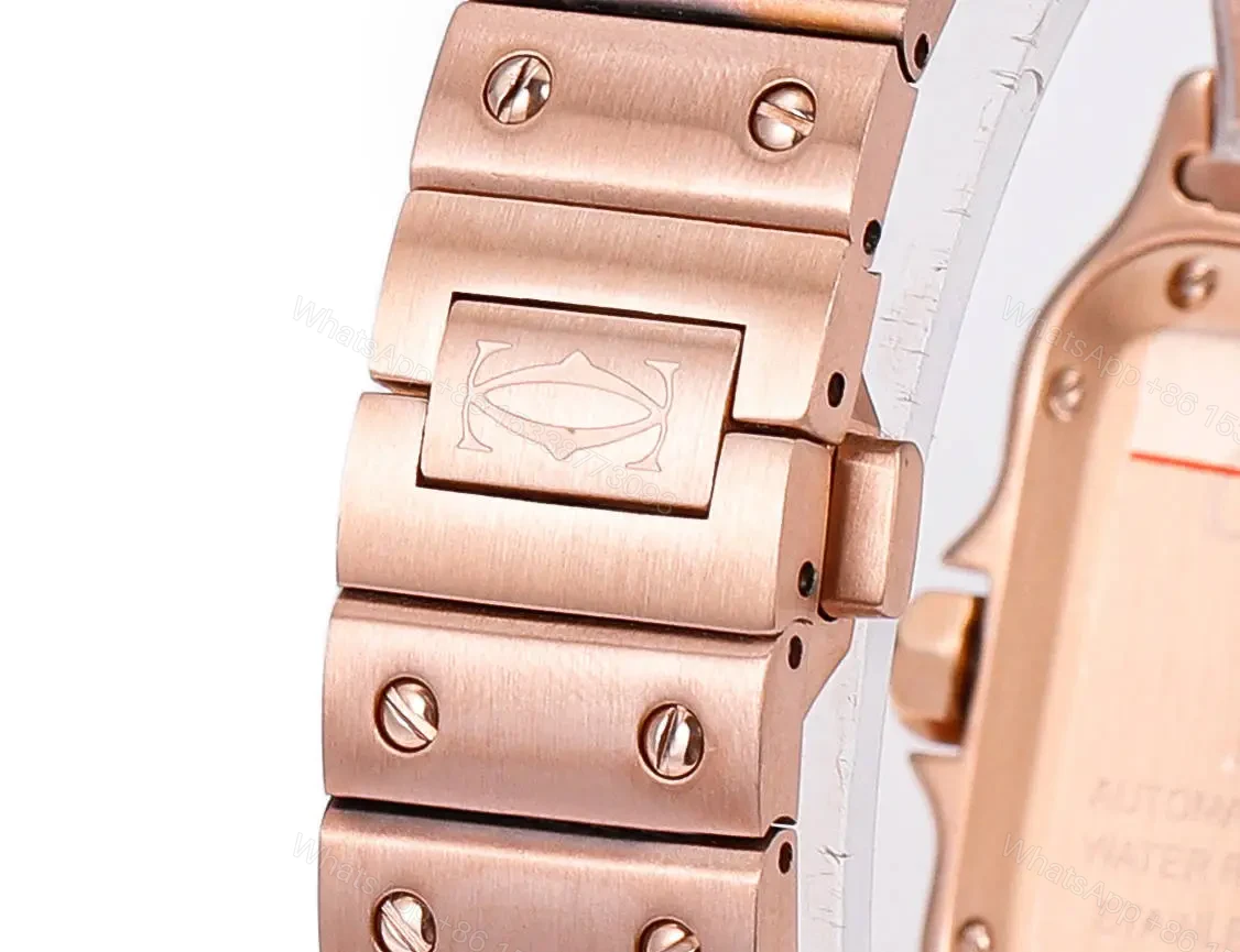 View 6 of Cartier super clone Santos White Dial Diamond Rose Gold Bracelet Premium 35MM RG-CARTIER-SANTOS-WHT-DIA-RG-35