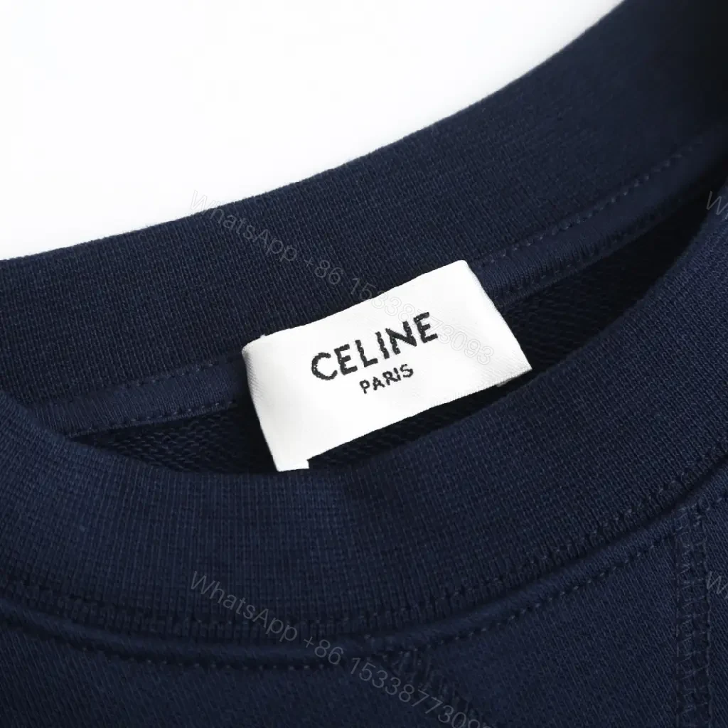 View 9 of Navy Cotton-Blend Crewneck Sweatshirt: Subtle Logo Couture