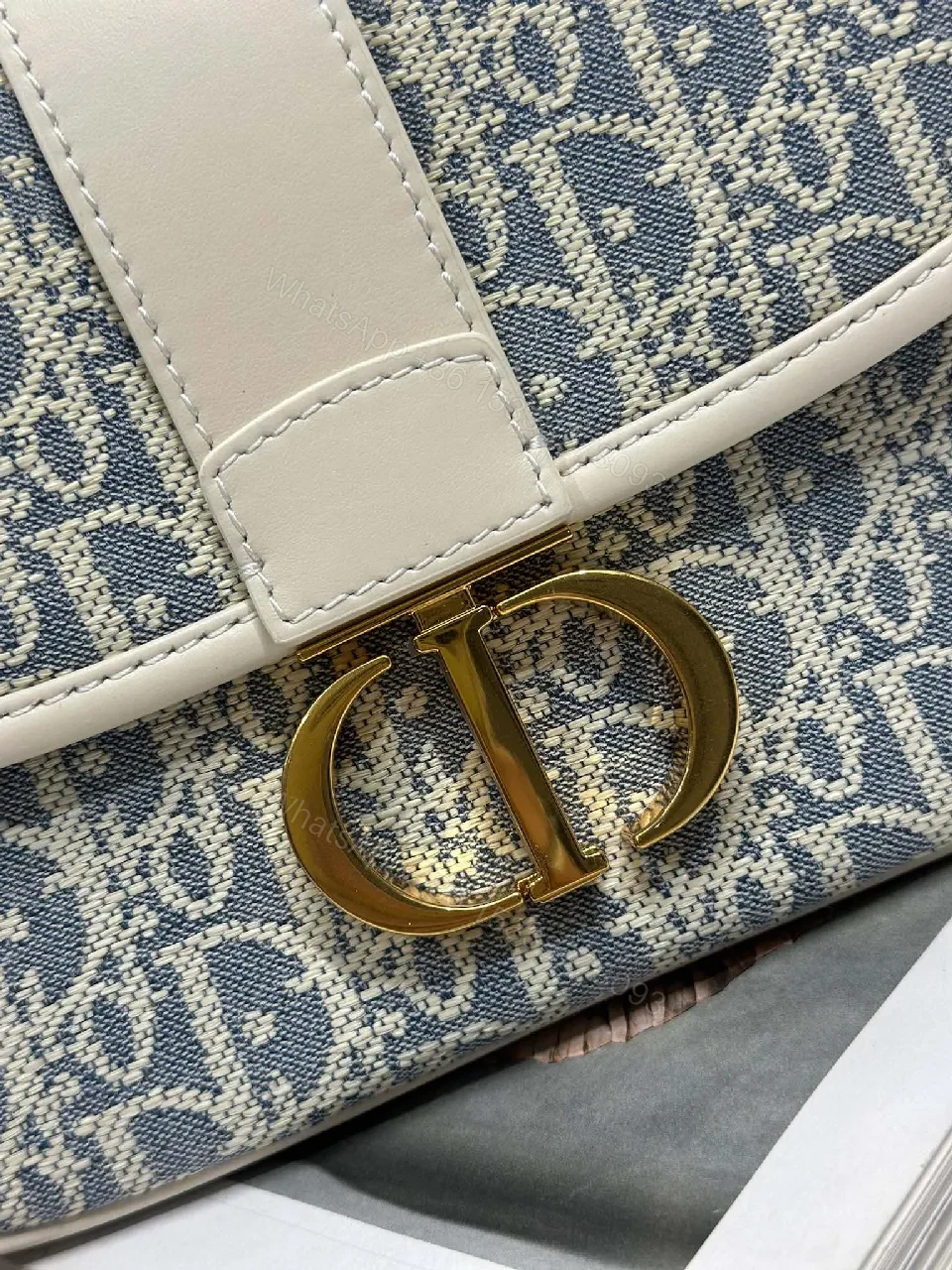 View 2 of Textured Denim-Trim Micro Bag with Gold-Hardware