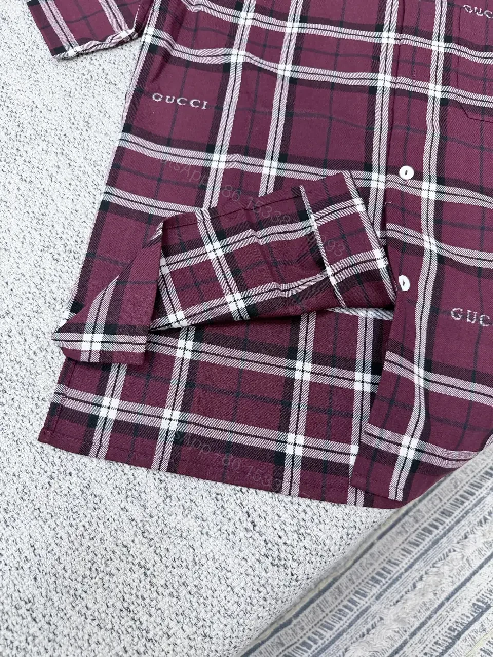 View 8 of Burgundy Plaid Button-Up — Premium Casual Camp Collar Shirt