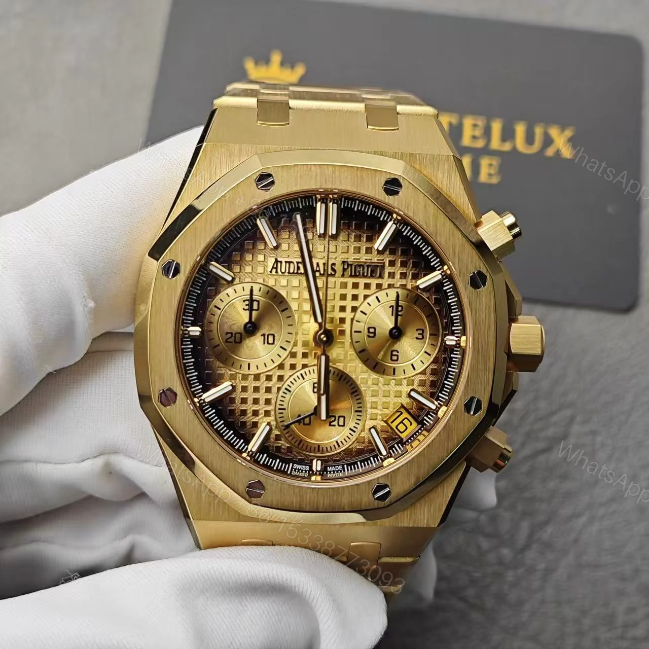 View 3 of Replica Swiss Audemars Piguet Royal Oak Chronograph Yellow Gold & Smoked Champagne Dial 41mm