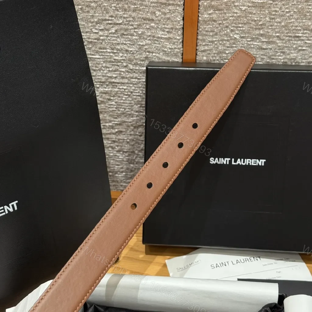 View 8 of Brown Leather Belt with Gold Logo Buckle—Versatile Luxury Accessory