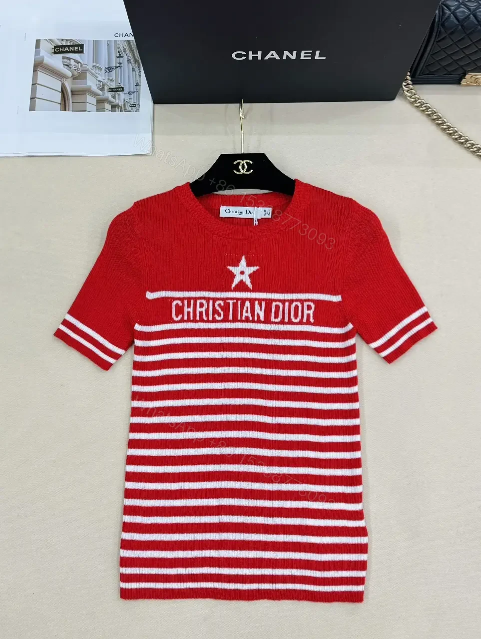 View 9 of Bold Stripes Knit Tee with Crest Logo