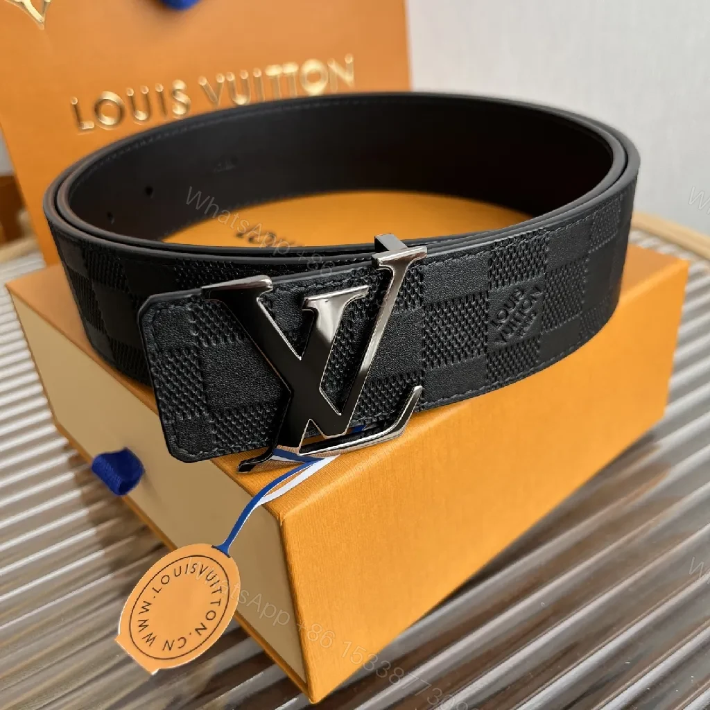 View 2 of Checkerboard Leather Belt with LV-Look Buckle