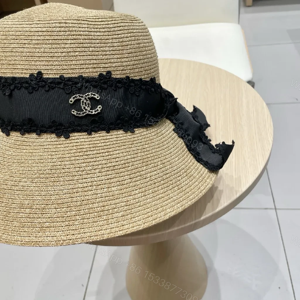 View 4 of Straw Hat with Black Lace Ribbon + Luxe Accent + Sun Hat