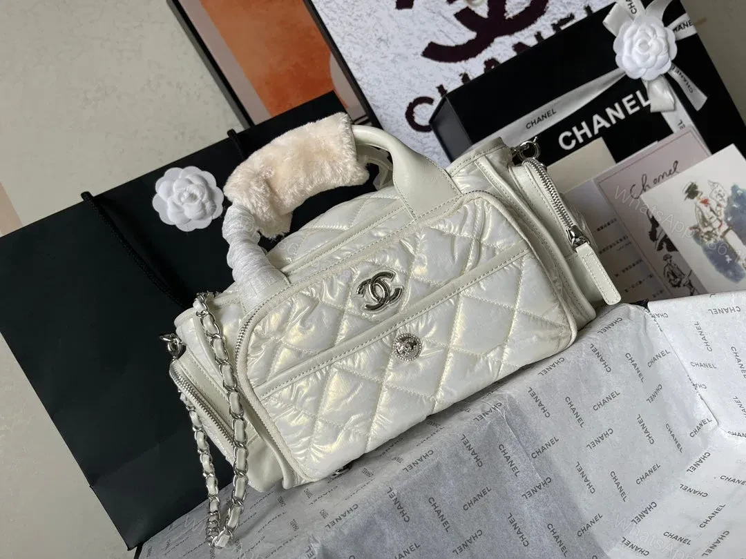 View 7 of CHANEL CC LARGE 35 BOWLING BAG IN WHITE CALFSKIN