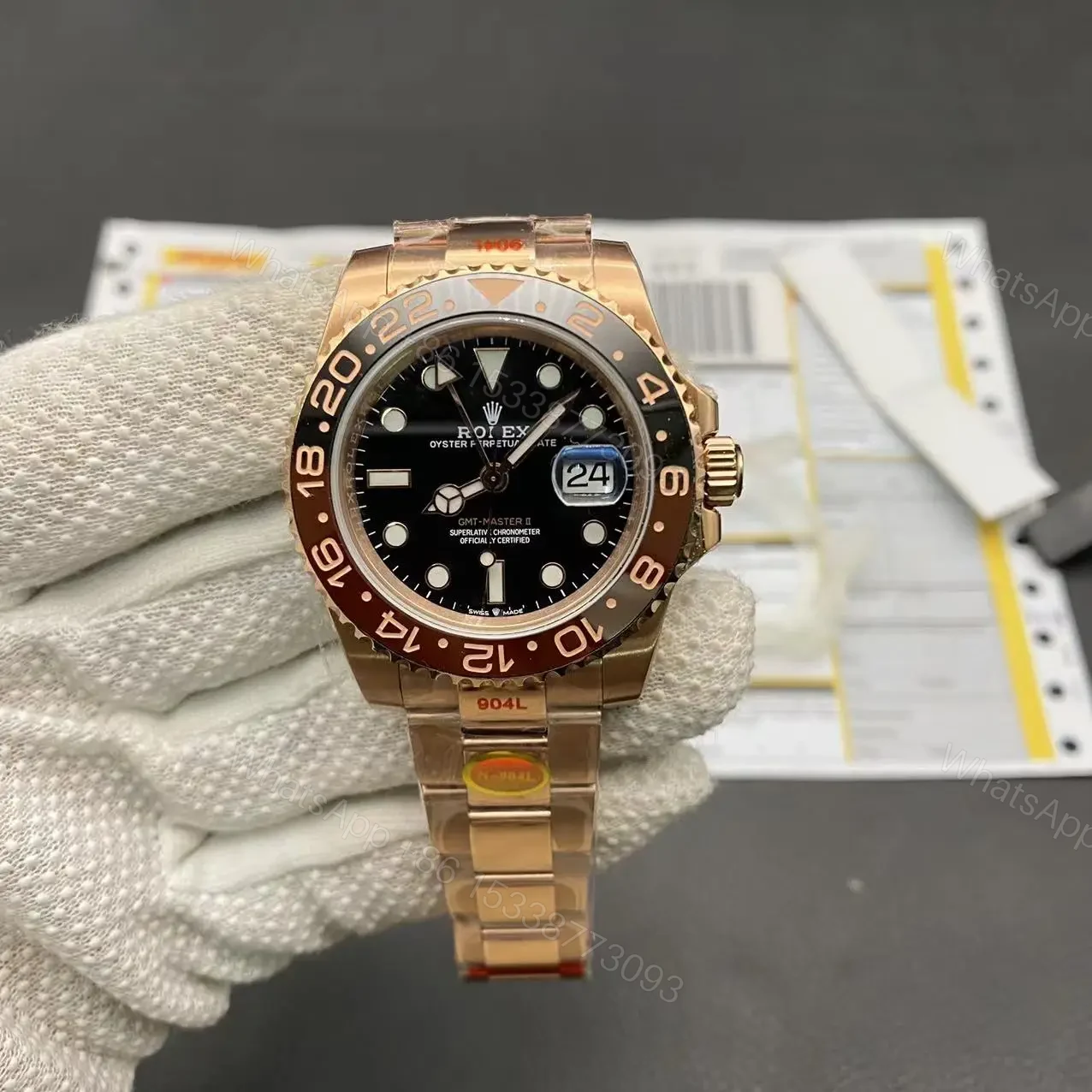 View 3 of Super Clone Rolex GMT Master 2 Rose Gold – Black Dial