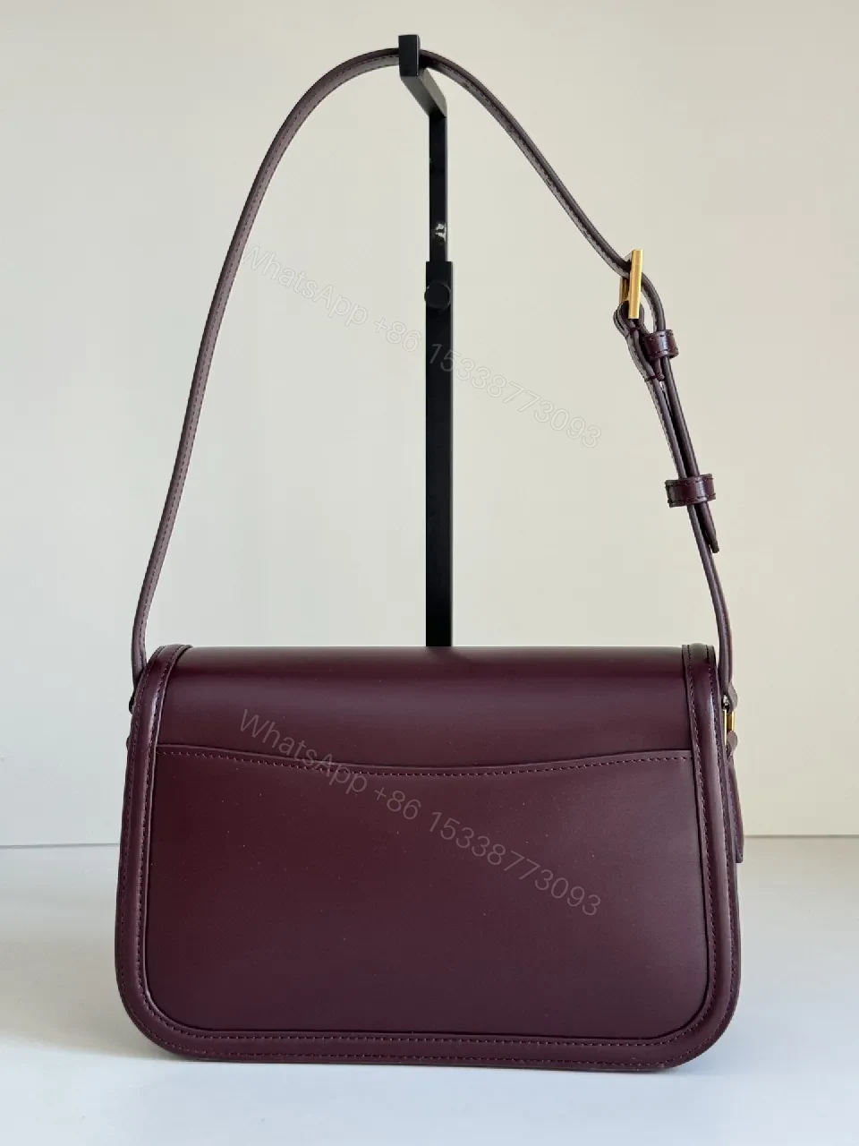 View 5 of Burgundy Leather Structured Bag with Gold Clasp Leather Bag