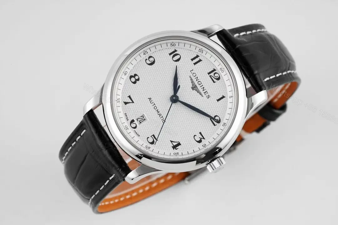 View 5 of Longines Silver Dial Blue Hands Automatic Watch with Black Leather Strap