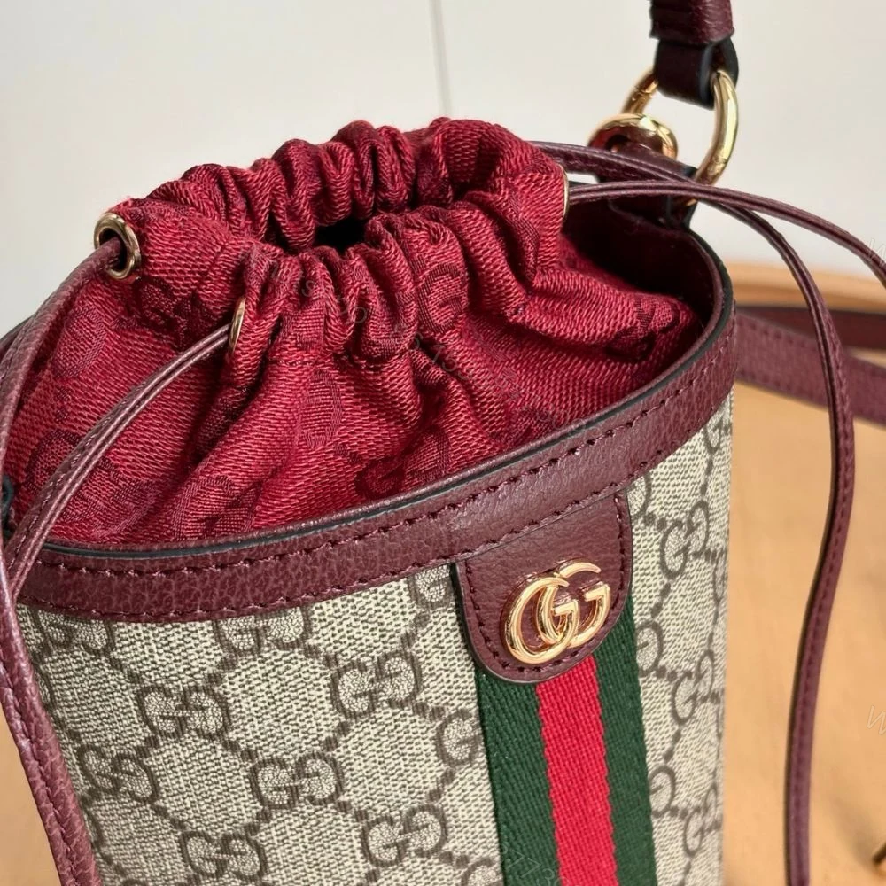 View 4 of Gucci Ophidia Mini Bucket Bag Beige And Dark Red 20Cm