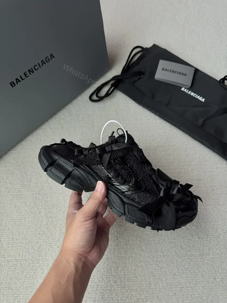 View 9 of Chunky Textured Luxury Sneakers with Satin Bow Accent