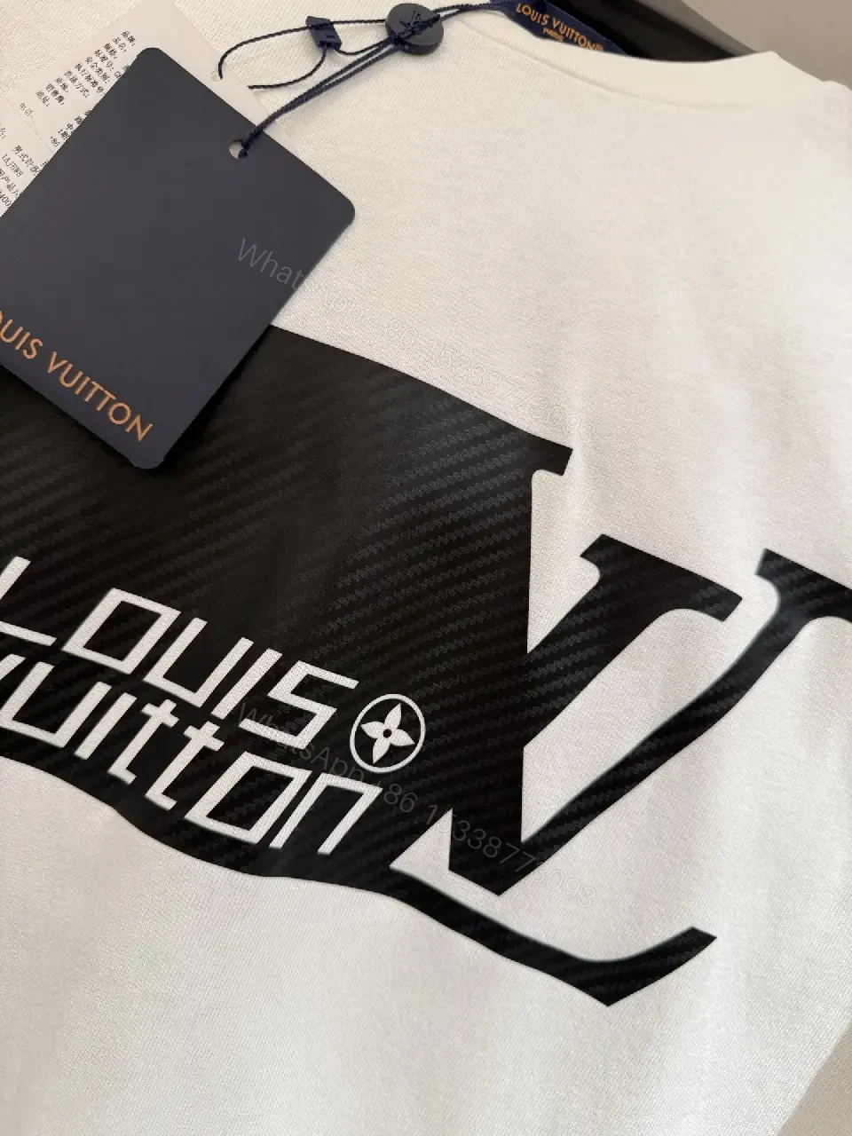 View 10 of White Cotton Tee with Bold Designer Logo Graphic Accent Shirt
