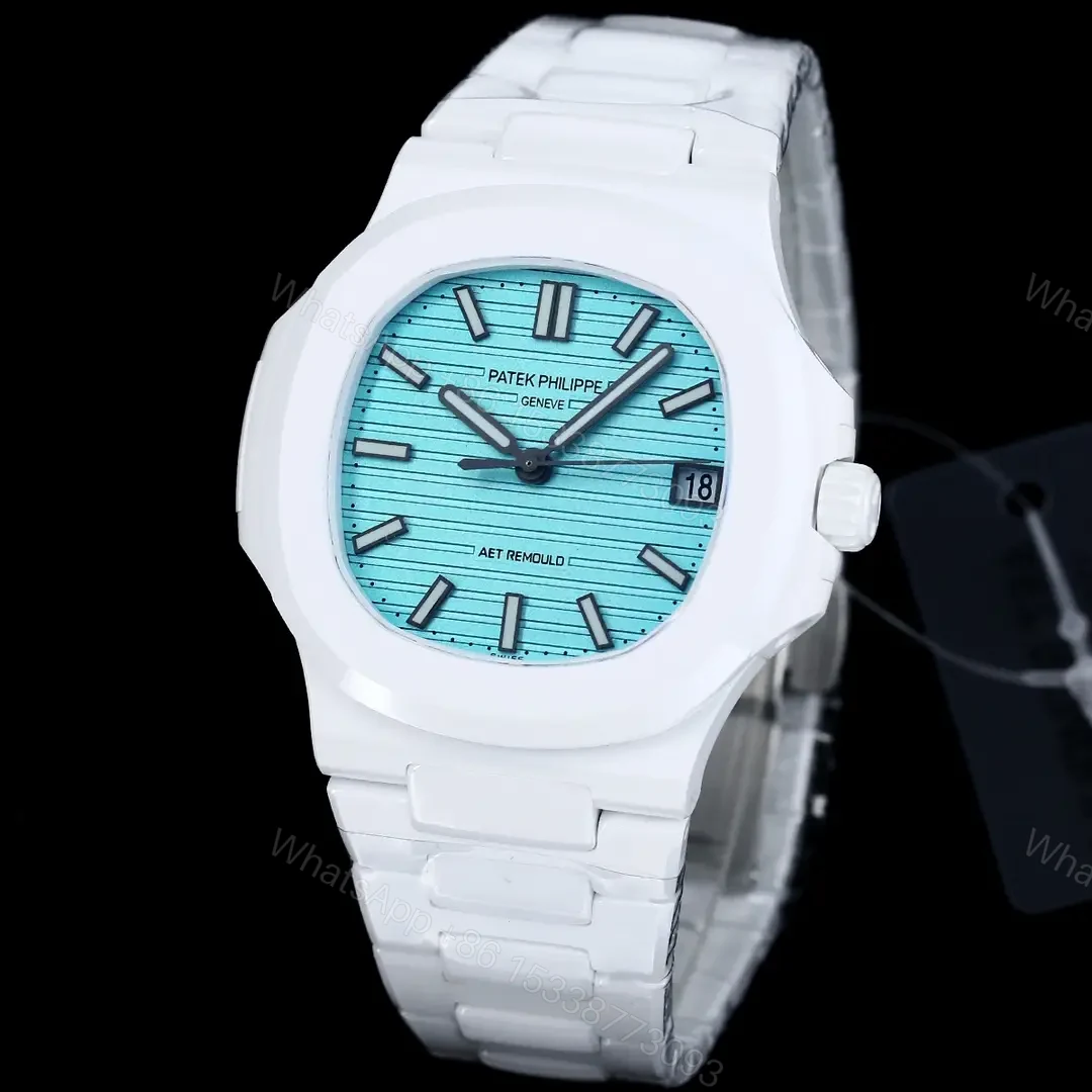 View 2 of Patek Philippe Tiffany Ceramic Nautilus Watch White Bracelet Ultimate 40MM PP-NAU-TIFF-CER-WHT40-V2