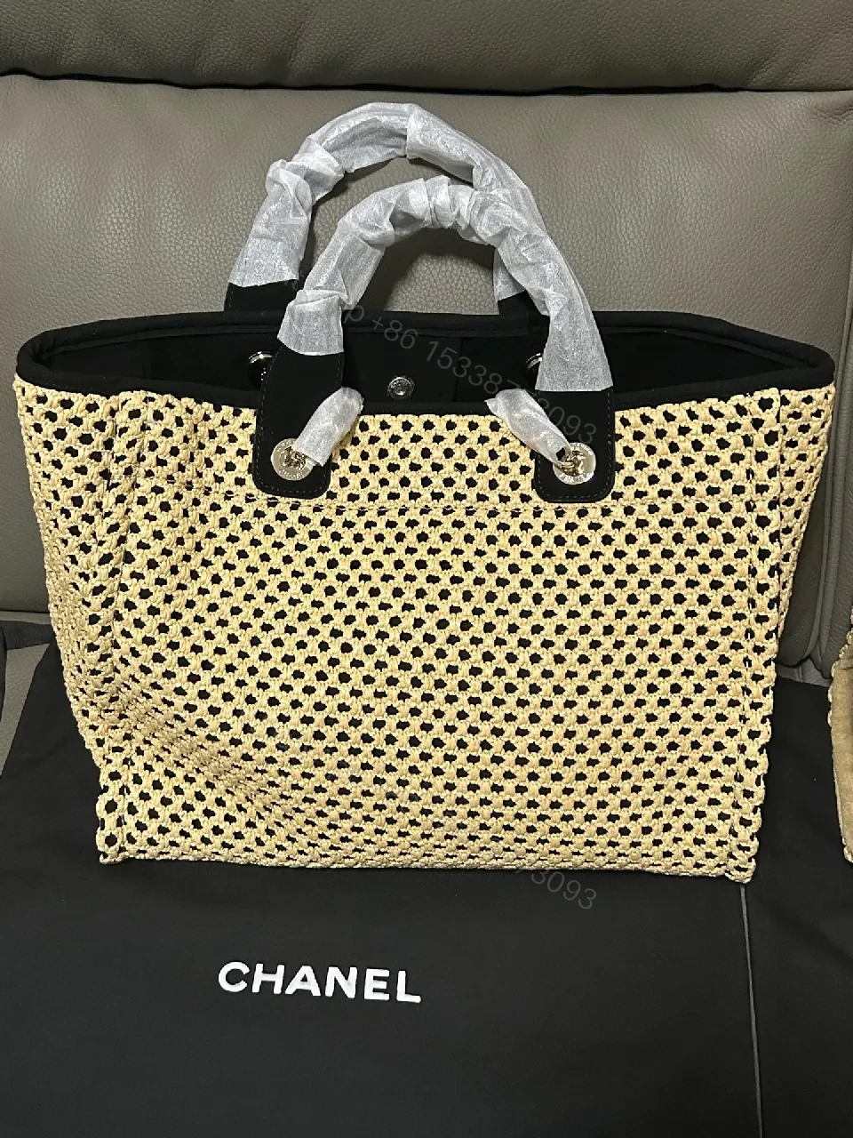 View 4 of Raffia Tote: Signature Logo, Leather Trim, Chic Carry