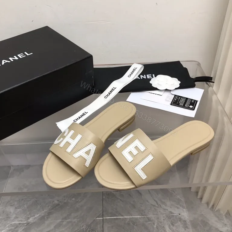 View 7 of Chic Beige Slip-On Sandals: Logo & Comfort Luxury Sandals