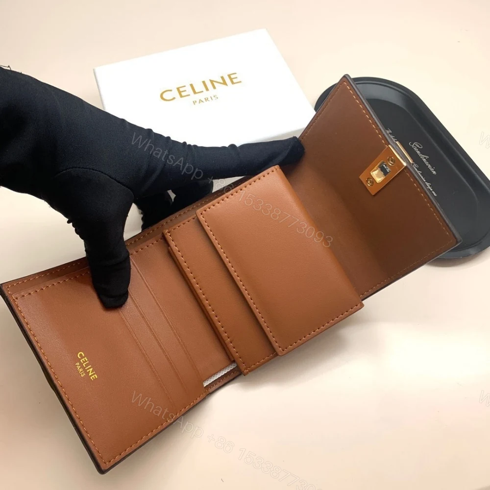 View 4 of CELINE SMALL TRIFOLD WALLET 16 IN SATINATED TAN 11CM 10F523CQ7 04LU