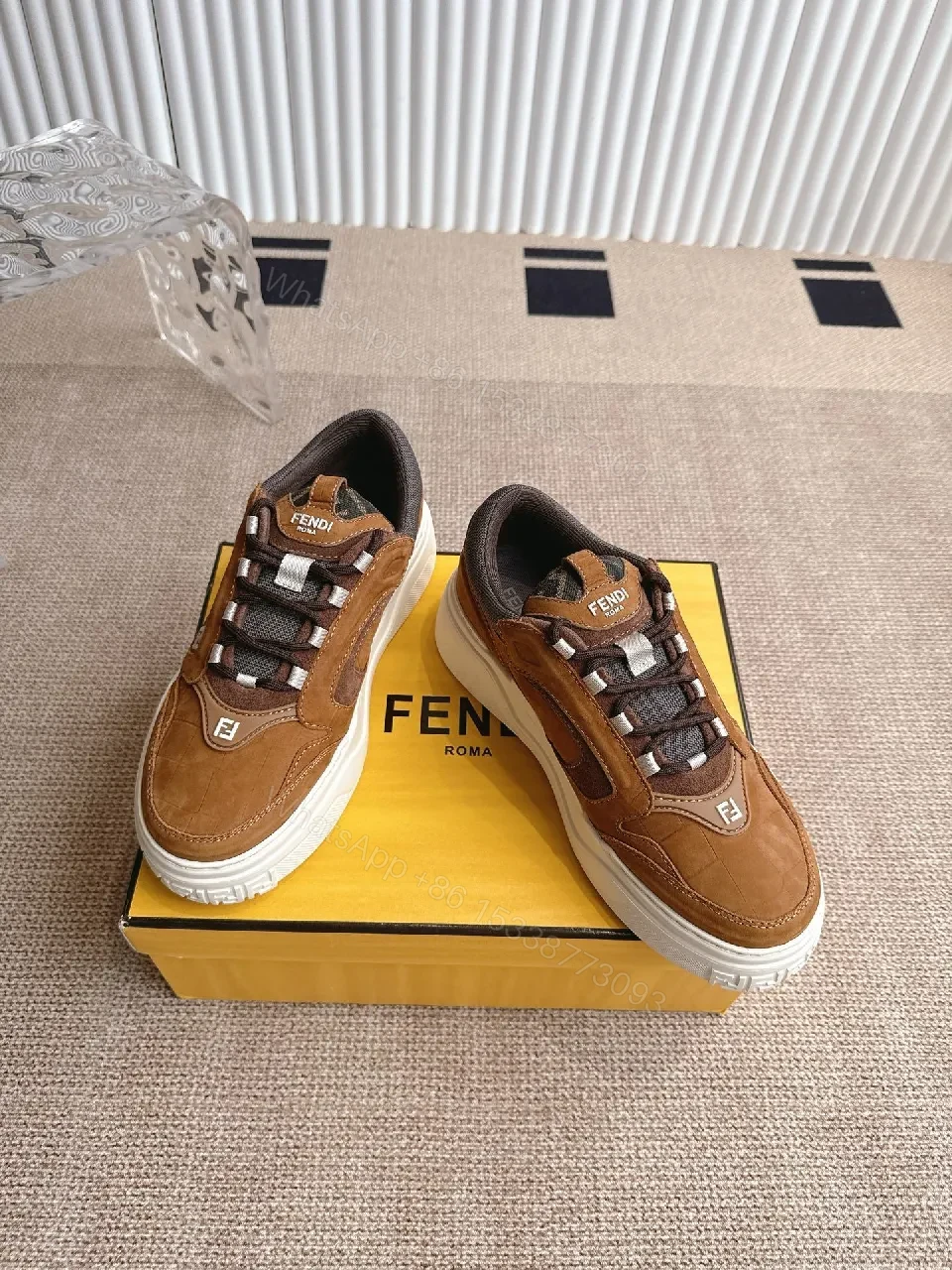 Brown Suede Leather High-Top Sneakers with Comfort Padded Collar — view 1