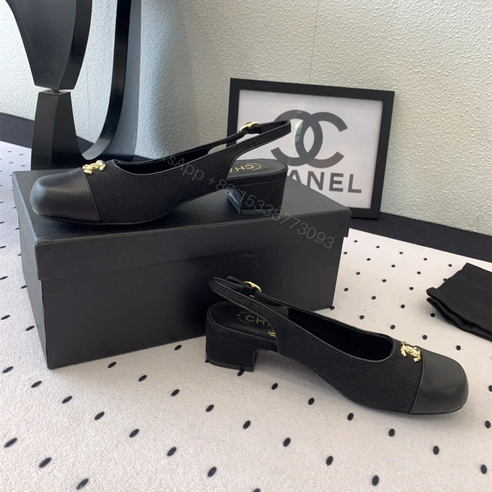 View 4 of 高仿Chanel*G45768A圓頭露跟單鞋織物黑色3.5CM免檢版