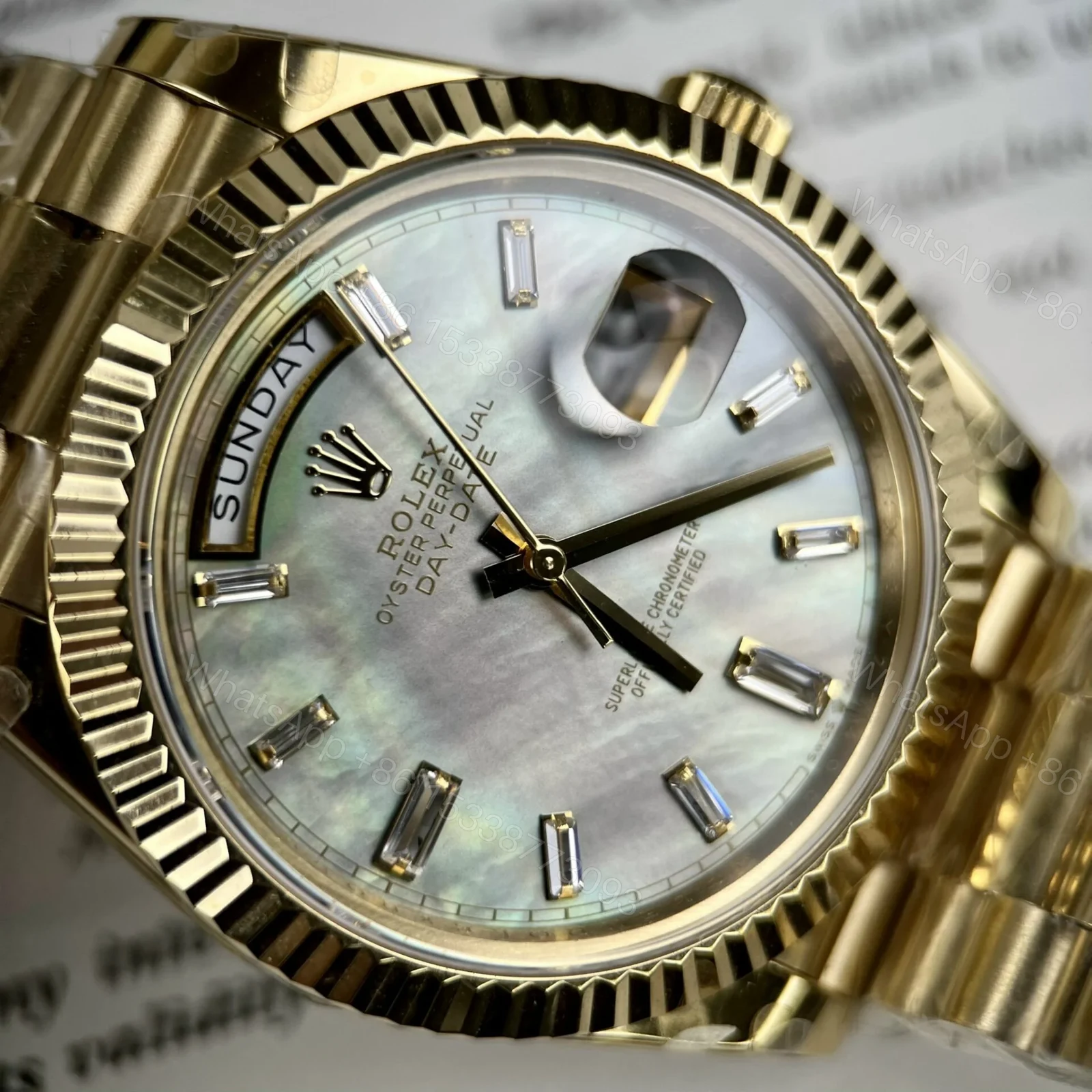 View 5 of Superclone Rolex Day-Date White Mother-of-Pearl Diamond Dial 128238-0123 36 mm