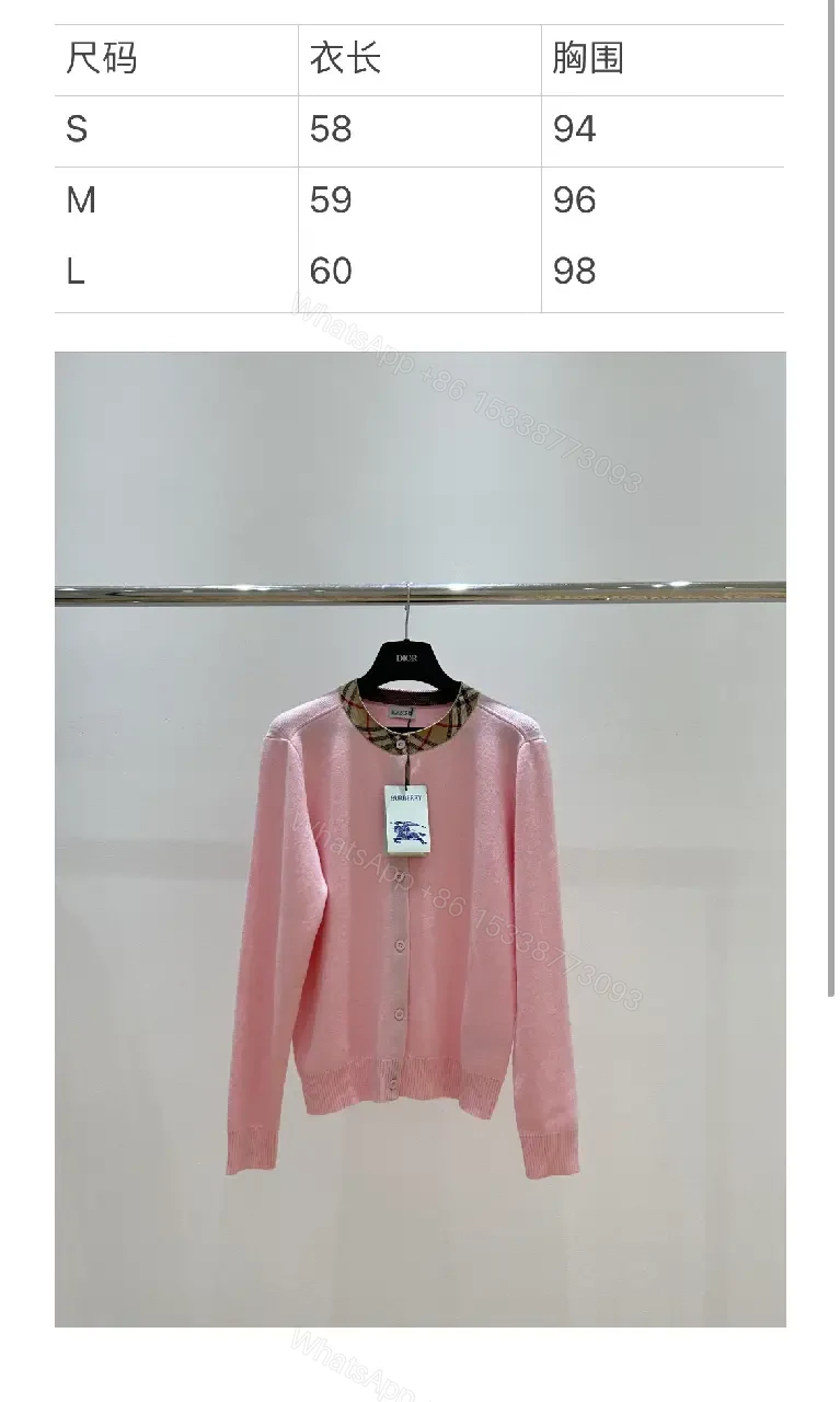 View 5 of Soft Pink Cardigan with Signature Check Collar Knitwear, Lightweight Warmth