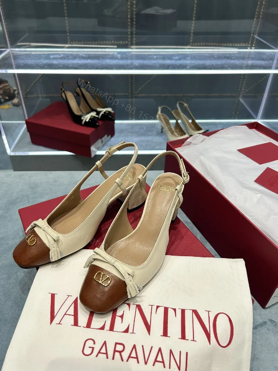 Cream Leather + Velvet Toe + Two-Tone Slingback + All-Day Comfort Pumps — view 1