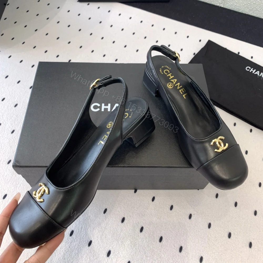 View 5 of 高仿Chanel*G45768B圓頭露跟單鞋小牛皮黑色3.5CM免檢版