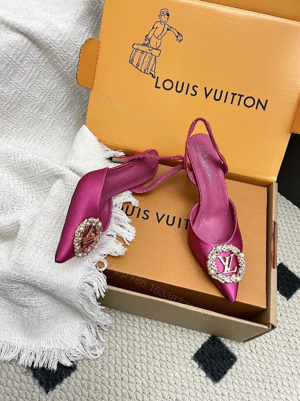 View 2 of Vibrant Satin Slingback Heels with Crystal Accent