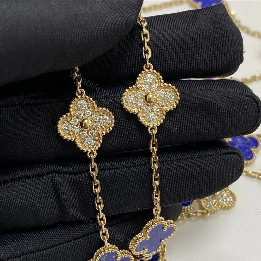 View 7 of Van Cleef & Arpels 18K Yellow Gold 20 Motifs Diamonds And Lapis Alhambra Necklace