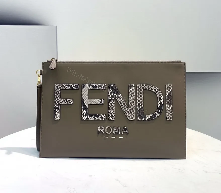 Fendi Roma Python-Embossed Clutch: Taupe Luxury Statement — view 1