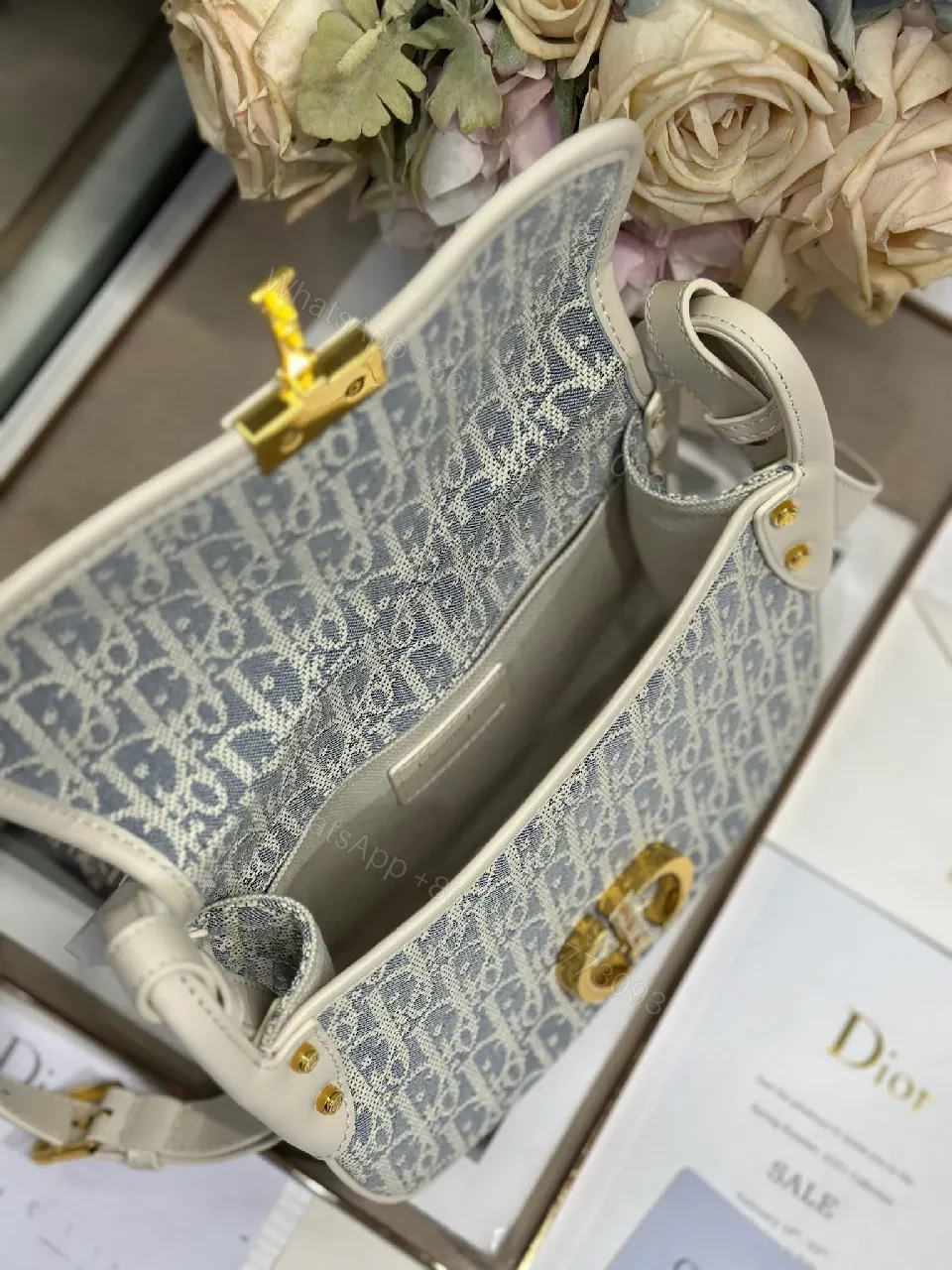 View 4 of Textured Denim-Trim Micro Bag with Gold-Hardware