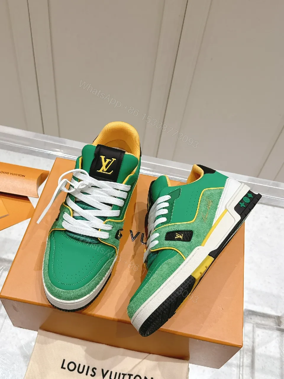 View 9 of Green Lux Leather High-Top Sneaker with LV Accents