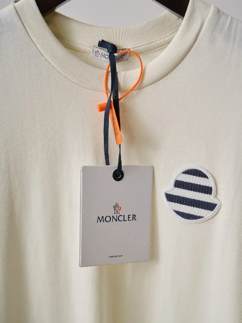 View 2 of Off-White Cream Short-Sleeve Crew Neck T-Shirt with Patch Feature