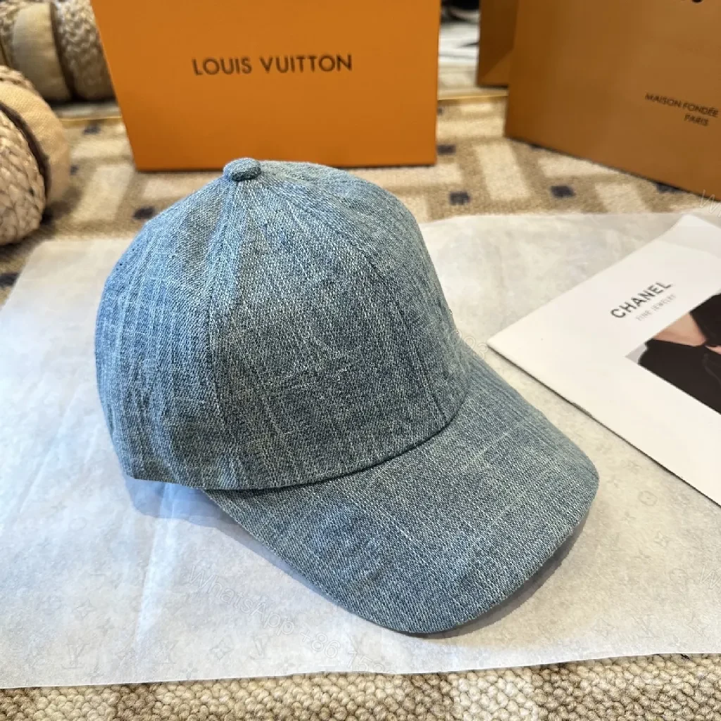 View 5 of Denim-Textured Cap with Subtle Luxury Emblem