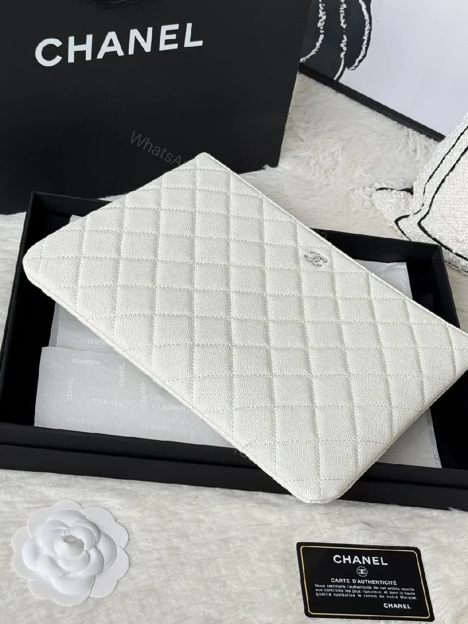 View 3 of Ivory Quilted Leather Pouch - Everyday Luxury Organizer
